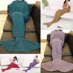 195x90cm Yarn Knitted Mermaid Tail Blankets Handmade Crochet Throw Super Soft Sofa Bed Mat 195x90cm Yarn Knitted Mermaid Tail Blankets Handmade Crochet Throw Super Soft Sofa Bed Mat
