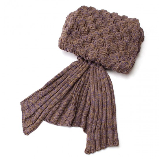 195x90cm Yarn Knitted Mermaid Tail Blankets Handmade Crochet Throw Super Soft Sofa Bed Mat