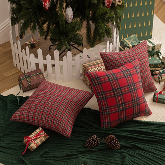 1PC Square Pillow Case Christmas Scottish Plaid Throw Waist Cushion Cover 18inch