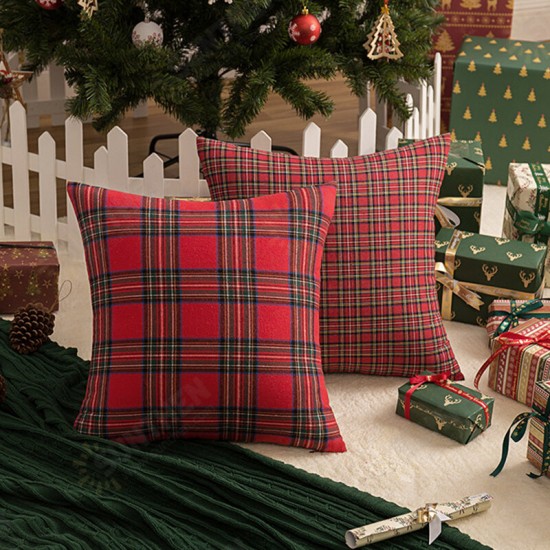 1PC Square Pillow Case Christmas Scottish Plaid Throw Waist Cushion Cover 18inch