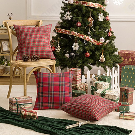 1PC Square Pillow Case Christmas Scottish Plaid Throw Waist Cushion Cover 18inch