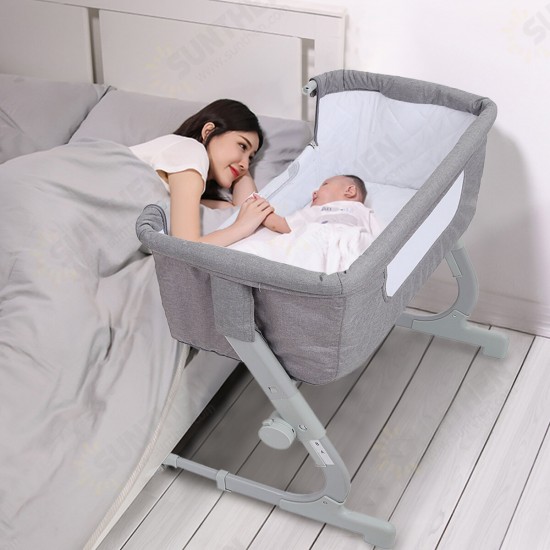 2-in-1 Portable Sideway Baby Crib Height Adjustment Infans Stitching Bed Removable Bed