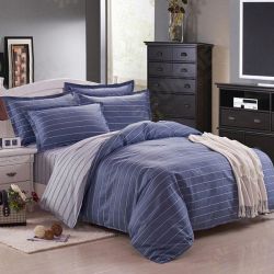 3 Or 4pcs Dark Blue Pure Cotton Taffeta Stripe Printed Bedding Sets 3 Or 4pcs Dark Blue Pure Cotton Taffeta Stripe Printed Bedding Sets