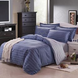 3 Or 4pcs Dark Blue Pure Cotton Taffeta Stripe Printed Bedding Sets 3 Or 4pcs Dark Blue Pure Cotton Taffeta Stripe Printed Bedding Sets