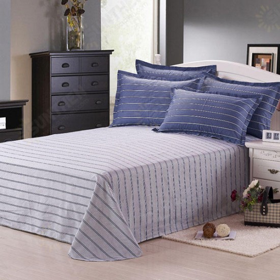 3 Or 4pcs Dark Blue Pure Cotton Taffeta Stripe Printed Bedding Sets