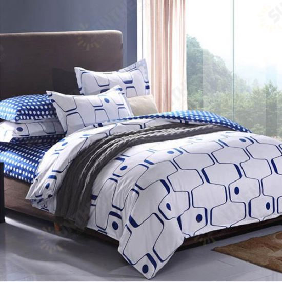 3 Or 4pcs Polyester Fiber Blue White Labyrinth Printed Double Sided Use Bedding Sets