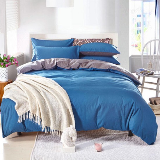 3 Or 4pcs Pure Cotton Sapphire Blue Grey Color Assorted Bedding Sets