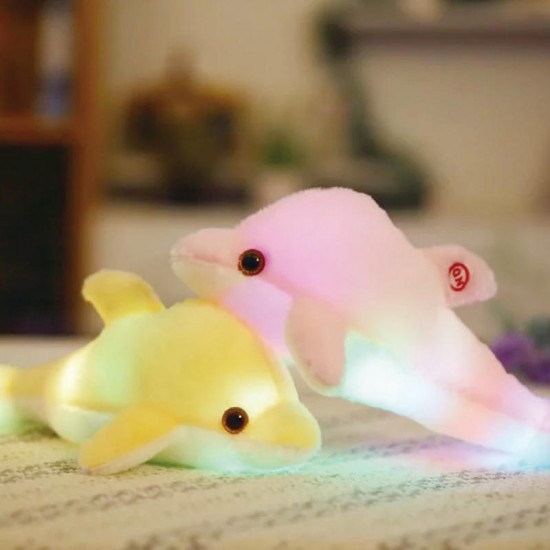 32cm Luminous Plush Dolphin Doll Glowing LED Light Animal Toys Soft Colorful Doll Pillow