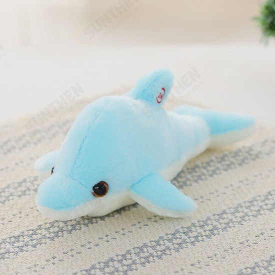 32cm Luminous Plush Dolphin Doll Glowing LED Light Animal Toys Soft Colorful Doll Pillow