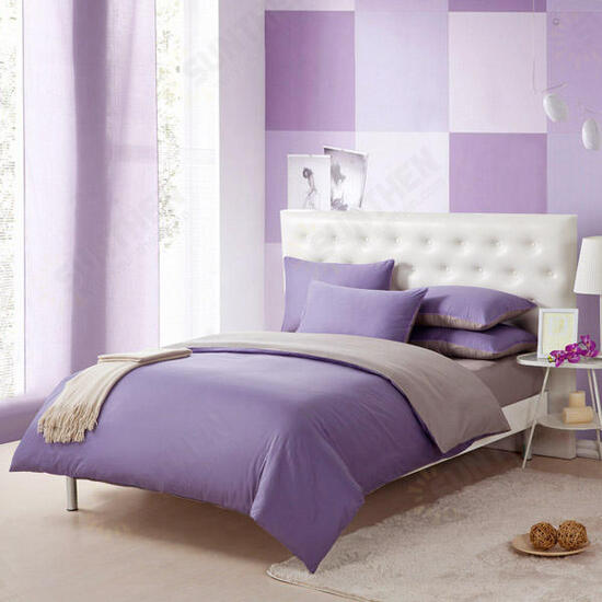 3/4pcs Pure Cotton Light Purple Grey Assorted Bedding Sets Plain Duvet Cover