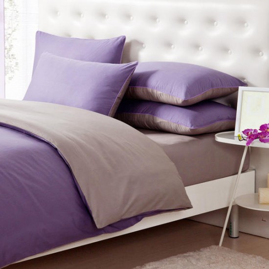 3/4pcs Pure Cotton Light Purple Grey Assorted Bedding Sets Plain Duvet Cover