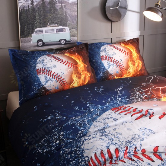 3PCS Bedding Sets Bedclothes Baseball Print Quilt Duvet Cover Pillowcase Decor