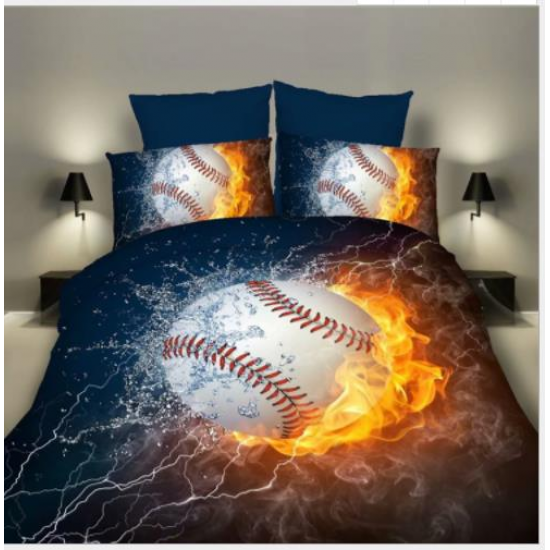 3PCS Bedding Sets Bedclothes Baseball Print Quilt Duvet Cover Pillowcase Decor