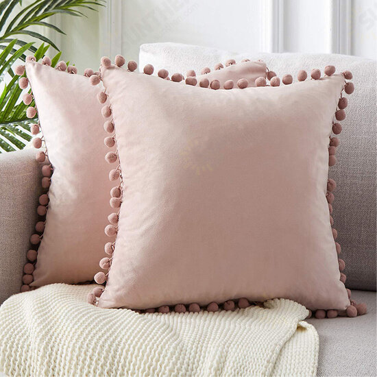 45*45cm Soft Velvet Pillow Covers Cute Pom Poms Throw Pillow Covers Square Cushion Case for Sofa Couch Home Decor