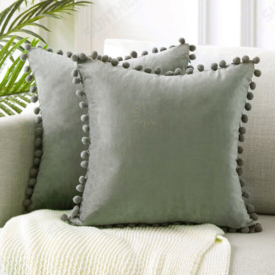 45*45cm Soft Velvet Pillow Covers Cute Pom Poms Throw Pillow Covers Square Cushion Case for Sofa Couch Home Decor