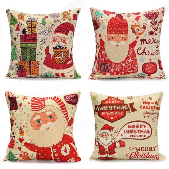 45X45cm Christmas Santa Claus Snowmen Gift Fashion Cotton Linen Pillow Case Home Decor