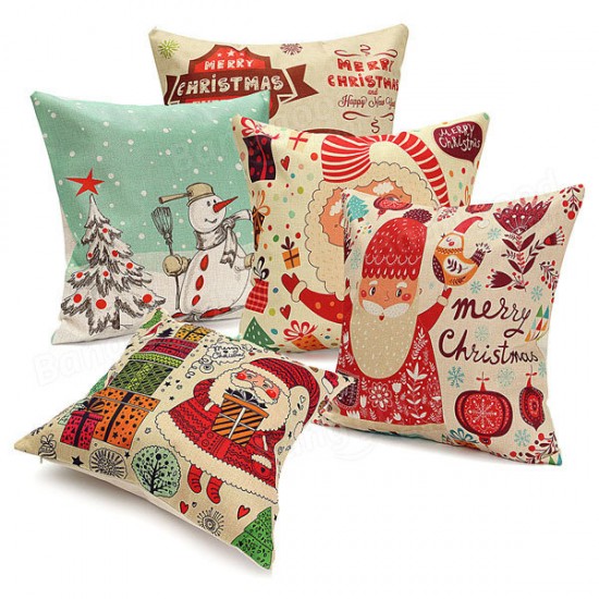 45X45cm Christmas Santa Claus Snowmen Gift Fashion Cotton Linen Pillow Case Home Decor