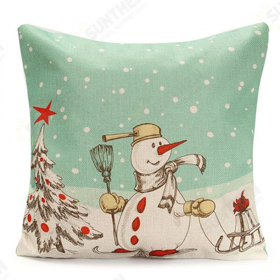 45X45cm Christmas Santa Claus Snowmen Gift Fashion Cotton Linen Pillow Case Home Decor