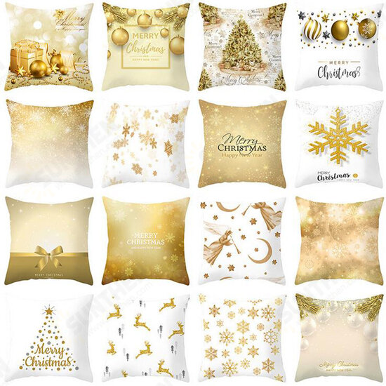 45x45cm Christmas Cushion Cover Golden Christmas Tree Snow Elf Cushion Covers Festival Decorative Pillowcase Pillow Covers