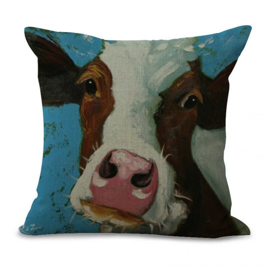 45x45cm Vintage Cow Head Print Cotton And Linen Sofa Soft Cushion Bed Decoration Pillow Case
