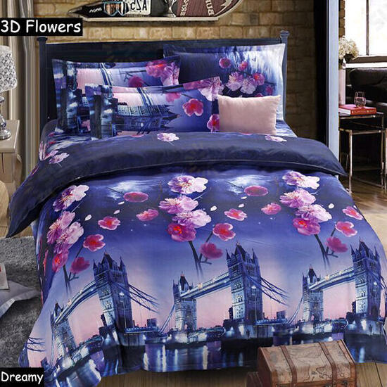 4pcs 3D Plum Blossom Bridge Reactive Dyeing Polyester Fiber Bedding Sets Queen King Size Duvet Cover