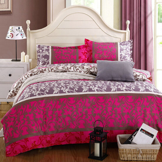 4pcs Polyester Fiber Sunny Mood Reactive Print Bedding Sets With Duvet Cover