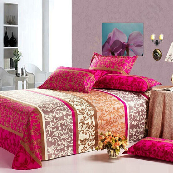 4pcs Polyester Fiber Sunny Mood Reactive Print Bedding Sets With Duvet Cover