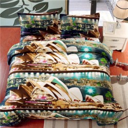 4pcs Suit Polyester Fiber 3D Sydney Opera House Reactive Dyeing Bedding Sets King Queen Size 4pcs Suit Polyester Fiber 3D Sydney Opera House Reactive Dyeing Bedding Sets King Queen Size