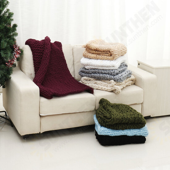 80x100CM Handmade Polyester Fiber Knitted Blanket Pure Air Conditioning Bulky Knitting Throw Blankets Office Nap Blanket Home Office Solid Color Sheet