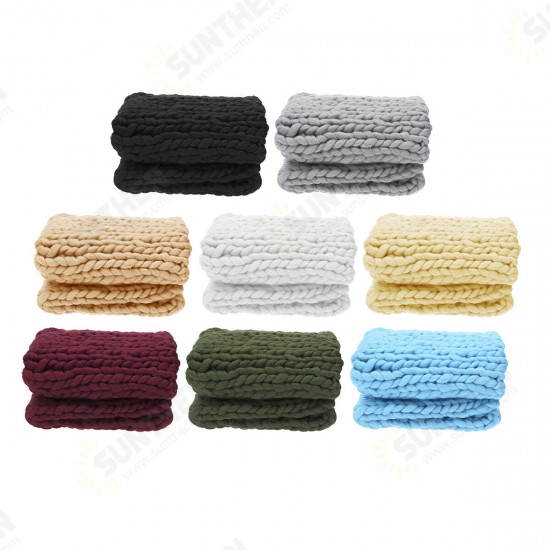 80x100CM Handmade Polyester Fiber Knitted Blanket Pure Air Conditioning Bulky Knitting Throw Blankets Office Nap Blanket Home Office Solid Color Sheet