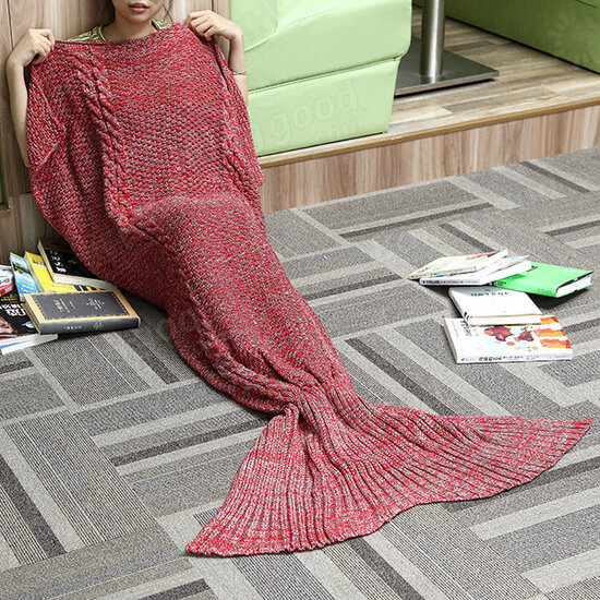 80x190CM Adult Yarn Knitted Mermaid Tail Blanket Handmade Crochet Throw Super Soft Sofa Bed Mat