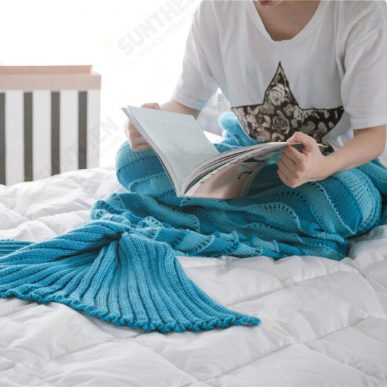 95x195CM Yarn Knitting Mermaid Tail Blanket Wave Stripe Warm Super Soft Sleep Bag Bed Mat