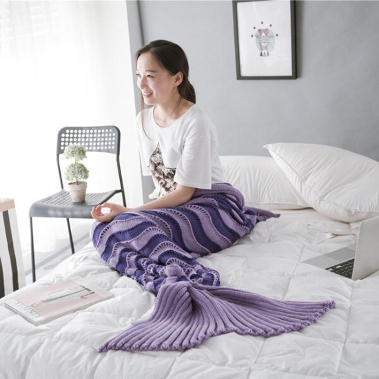 95x195CM Yarn Knitting Mermaid Tail Blanket Wave Stripe Warm Super Soft Sleep Bag Bed Mat