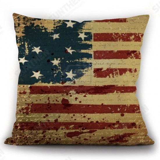 American Independence Day Pillow Painting American Flag Linen Pillowcase Cushion Cover