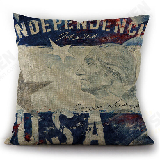 American Independence Day Pillow Painting American Flag Linen Pillowcase Cushion Cover