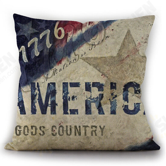 American Independence Day Pillow Painting American Flag Linen Pillowcase Cushion Cover