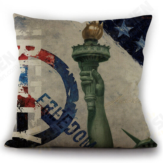 American Independence Day Pillow Painting American Flag Linen Pillowcase Cushion Cover