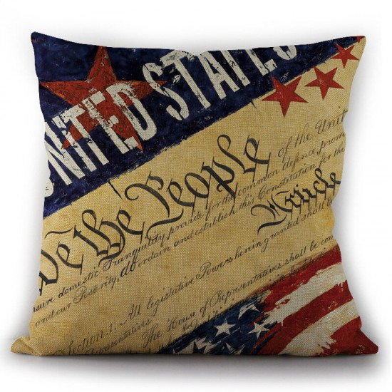 American Independence Day Pillow Painting American Flag Linen Pillowcase Cushion Cover
