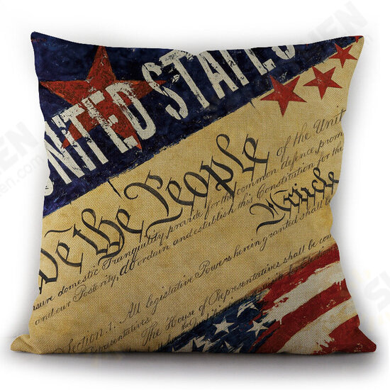 American Independence Day Pillow Painting American Flag Linen Pillowcase Cushion Cover