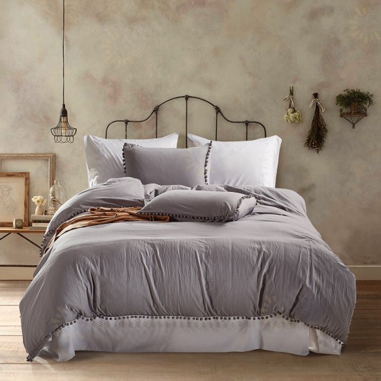 Bedding Sets with Washed Ball Decorative Microfiber Fabric Queen King Duvet Cover Pillowcase Comfortable