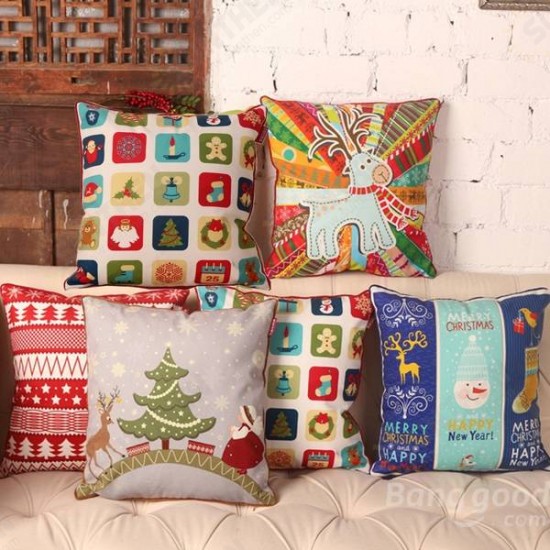 Christmas Cartoon Printed Pillow Cases Home Sofa Square Cushion Cover