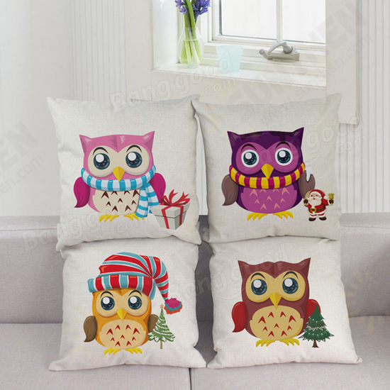 Christmas Cute Owl Series Throw Pillow Case Square Cushion Cover Home Sofa Decoration