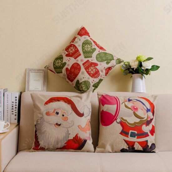 Christmas Series Printed Throw Pillow Case Square Cotton Linen Sofa Office Cushion Cover