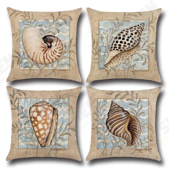 Conch Seahorse Seashell Cushion Cover 45*45cm Cotton Linen Wedding Decor Throw Pillow Case