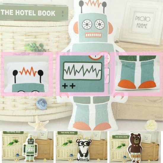 Cool Cute Robot Panda Brown Bear Throw Pillow Sofa Bed Car Office Cotton Cloth Cushion Home Decor