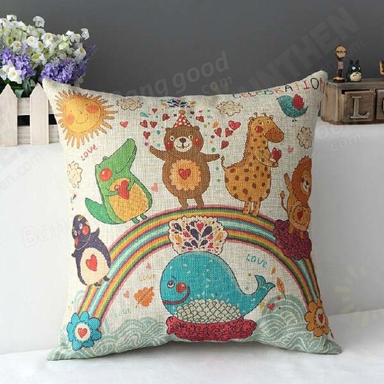 Cute Animal Print Pillow Case Chair Office Car Pillowcase