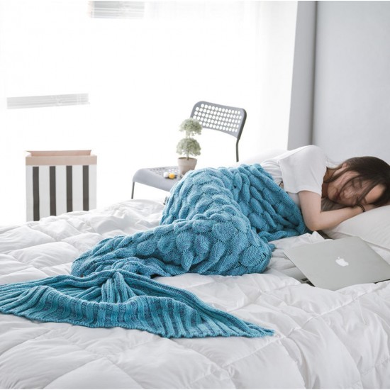WX-39 90x190cm Yarn Knitting Mermaid Tail Blanket Fish Scales Style Super Soft Sleep Bag Bed Mat