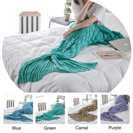 WX-39 90x190cm Yarn Knitting Mermaid Tail Blanket Fish Scales Style Super Soft Sleep Bag Bed Mat