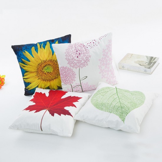 WX-D7 45x45cm Silk Soft Vintage Leaves Flower Throw Pillow Case Waist Cushion Cover
