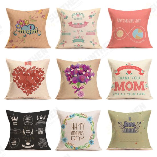 WX-P3 43x43cm Mother's Day Gift Flower Cotton Linen Pillow Case Cushion Cover Home Car Decor